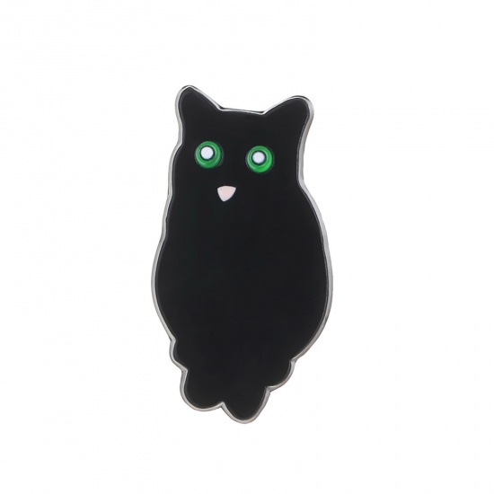 Изображение 1 ШТ Милый Основы для Брошей Кошка Черный С Эмалью 3см x 1.6см