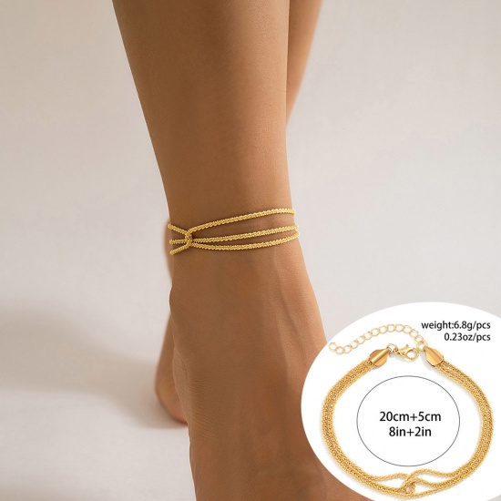 Picture of 1 Piece Brass Ins Style Multilayer Layered Anklet Gold Plated 20cm(7 7/8") long