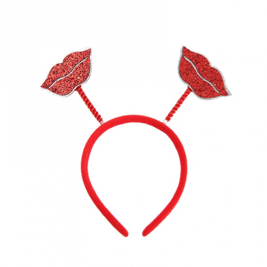 Immagine di 1 Pz Plastica & Velluto San Valentino Fascia per Capelli Rosso Labbra 24cm x 22cm