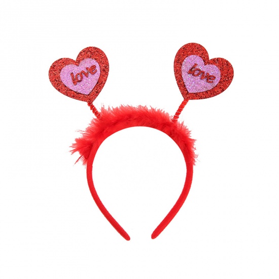 Immagine di 1 Pz Plastica & Velluto San Valentino Fascia per Capelli Rosso Cuore LOVE 24cm x 22cm