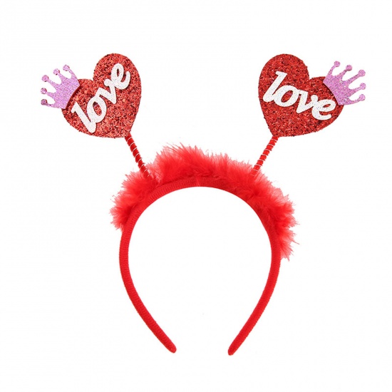 Immagine di 1 Pz Plastica & Velluto San Valentino Fascia per Capelli Rosso Cuore Corona LOVE 24cm x 22cm