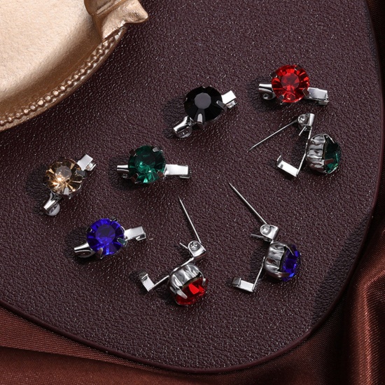 Picture of 1 Set ( 12 PCs/Set) Simple Pin Brooches Pin Round Silver Tone Multicolor Rhinestone 1.5cm