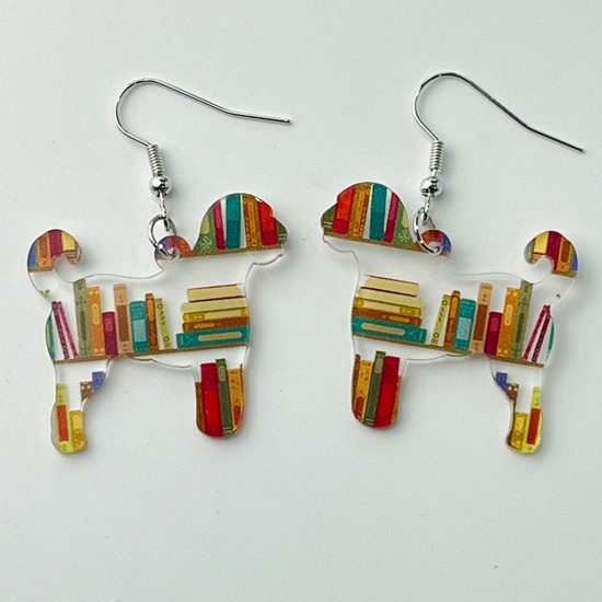 Image de 1 Pair Acrylic College Jewelry Earrings Silver Tone Book Dog 6cm