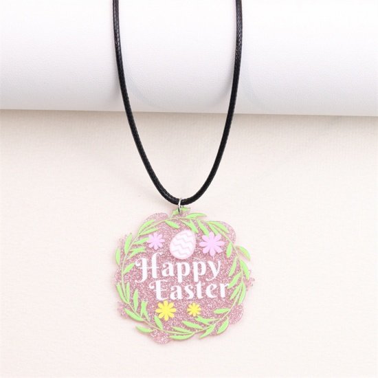 Immagine di 1 Pz PU & Acrilico Pasqua Collana con Ciondolo Multicolore Ghirlanda Messaggio " Happy Easter " 40cm Lunghezza