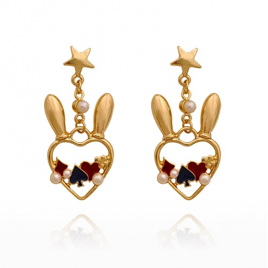 Изображение 1 Pair Easter Day Earrings Gold Plated Rabbit Animal Poker Enamel 3.6cm x 1.5cm