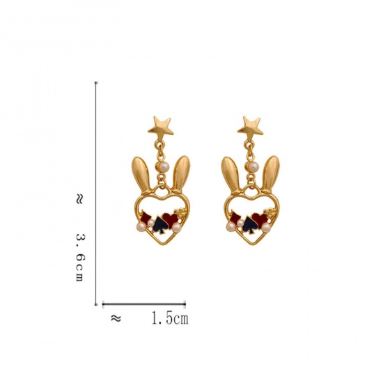 Изображение 1 Pair Easter Day Earrings Gold Plated Rabbit Animal Poker Enamel 3.6cm x 1.5cm