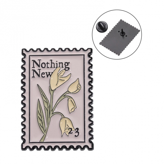 Picture of 1 Piece Pastoral Style Pin Brooches Rectangle Flower Gray Enamel 3cm x 2.1cm