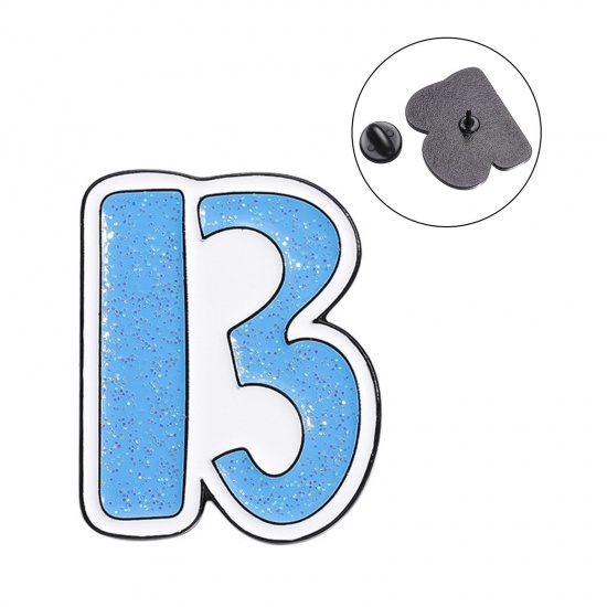 Picture of 1 Piece Simple Pin Brooches Irregular Message " B " White & Blue Enamel 2.9cm x 2.4cm
