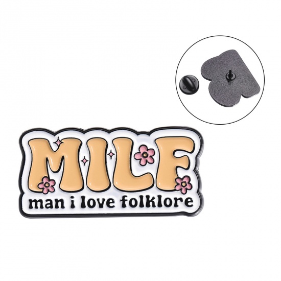Picture of 1 Piece Simple Pin Brooches Irregular Message " MAN I LOVE FOLKLORE " Multicolor Enamel 3cm x 1.4cm
