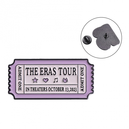 Picture of 1 Piece Simple Pin Brooches Irregular Message " THE EARS TOUR " Purple Enamel 3cm x 1.4cm