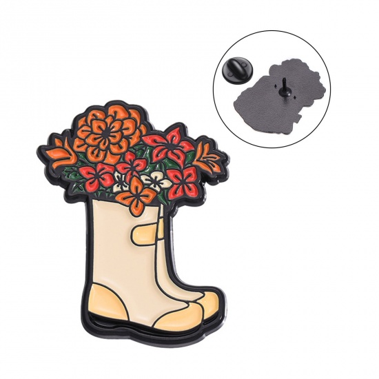 Bild von 1 Piece Stylish Pin Brooches Boots Flower Khaki Enamel 2.9cm x 2.6cm