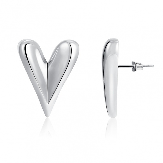 1 ペア エコフレンドリー ファッション おしゃれ バレンタイン・デー プラチナメッキ 304ステンレス鋼 ハート イヤリング 女性のため プレゼント 23mm x 18mm、 の画像