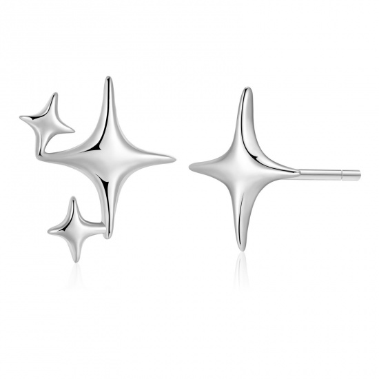 Bild von Großhandel Exquisit Stilvoll Ohrring Ohrstecker, Stern Platin Plattiert Sterling Silber, Frauen Geschenk Schmuckbedarf, 11mm x 9mm, 1 Paar