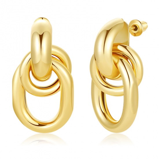 Immagine di 1 Paio Ecologico Elegante Squisito 18K Vero Oro Placcato Ottone Orecchino Per Donne Regalo 31mm x 17mm