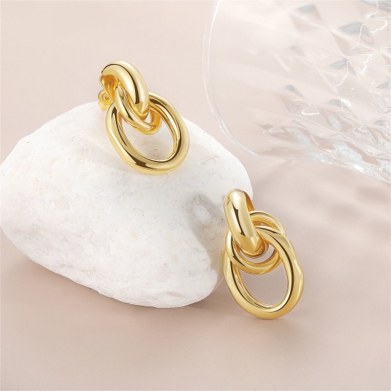 Immagine di 1 Paio Ecologico Elegante Squisito 18K Vero Oro Placcato Ottone Orecchino Per Donne Regalo 31mm x 17mm