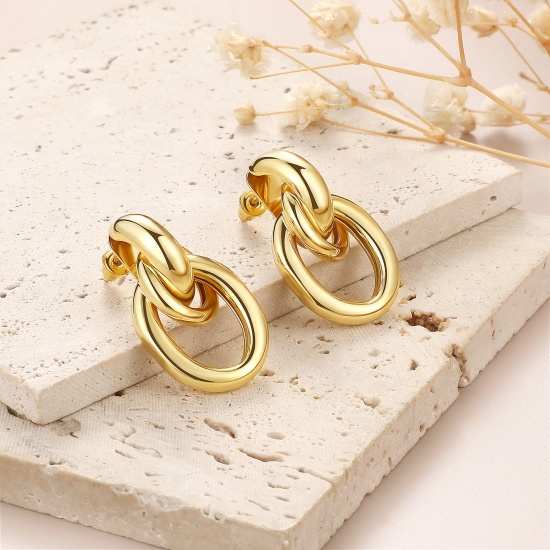 Immagine di 1 Paio Ecologico Elegante Squisito 18K Vero Oro Placcato Ottone Orecchino Per Donne Regalo 31mm x 17mm
