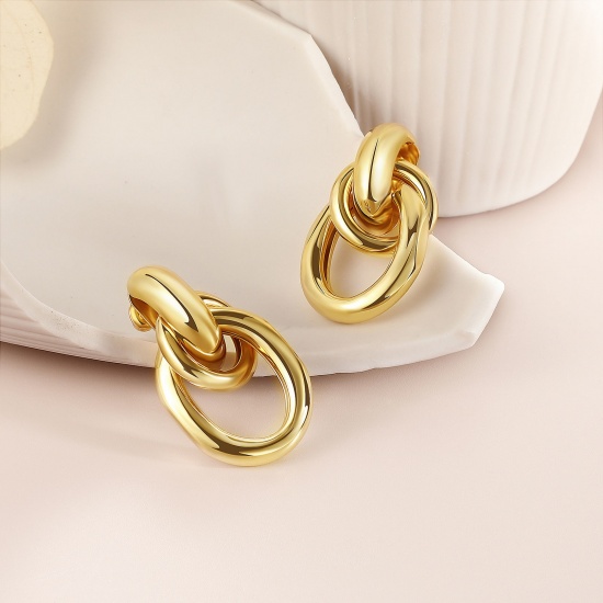 Immagine di 1 Paio Ecologico Elegante Squisito 18K Vero Oro Placcato Ottone Orecchino Per Donne Regalo 31mm x 17mm