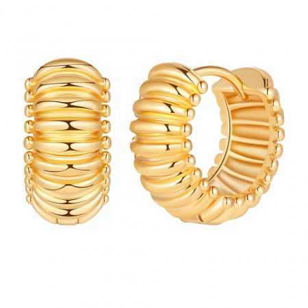 Picture of Wholesale Exquisite Stylish Huggie Hoop Earrings, Round Stripe 18K Real Gold Plated Brass, Women's Eco-friendly Gift Jewelry Supply, 19mm x 17mm, 1 Pair