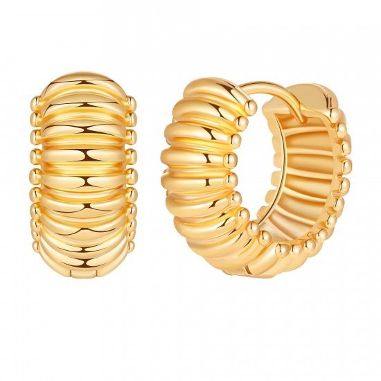 Immagine di 1 Paio Ecologico Elegante Squisito 18K Vero Oro Placcato Ottone Orecchini Circolari Per Donne Regalo 19mm x 17mm