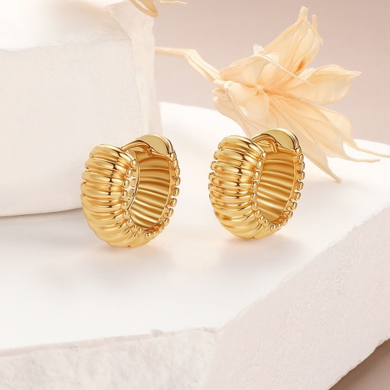 Immagine di 1 Paio Ecologico Elegante Squisito 18K Vero Oro Placcato Ottone Orecchini Circolari Per Donne Regalo 19mm x 17mm