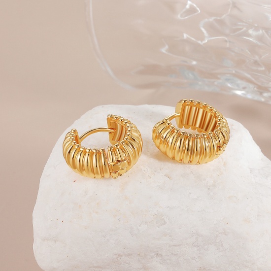 Immagine di 1 Paio Ecologico Elegante Squisito 18K Vero Oro Placcato Ottone Orecchini Circolari Per Donne Regalo 19mm x 17mm