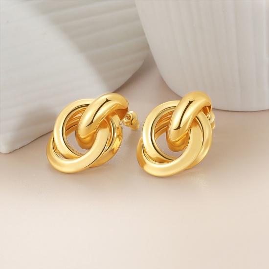 Immagine di 1 Paio Ecologico Elegante Squisito Vero Oro Placcato Ottone Orecchino Per Donne Regalo 26mm x 18mm