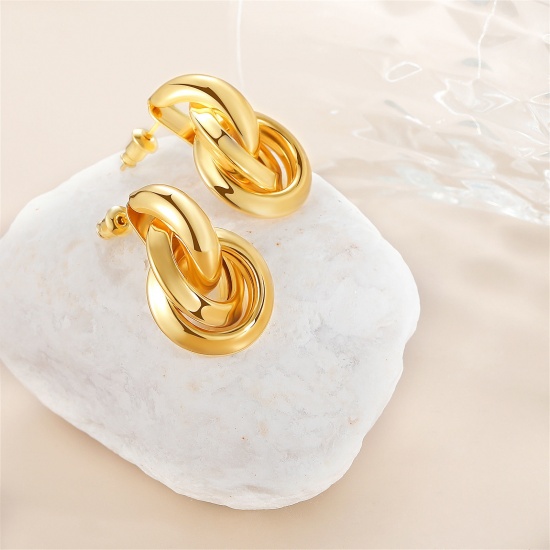 Immagine di 1 Paio Ecologico Elegante Squisito Vero Oro Placcato Ottone Orecchino Per Donne Regalo 26mm x 18mm