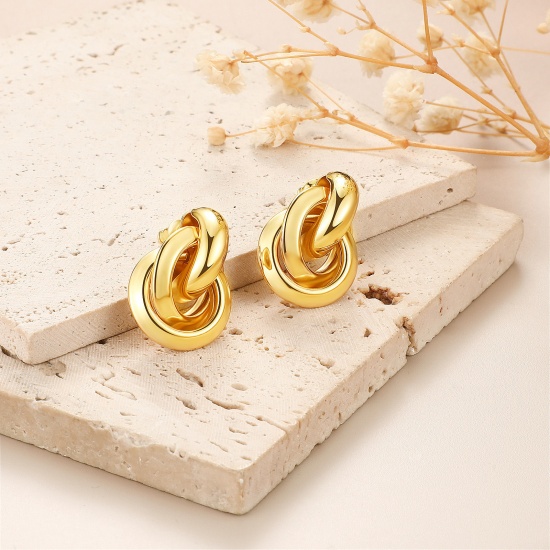 Immagine di 1 Paio Ecologico Elegante Squisito Vero Oro Placcato Ottone Orecchino Per Donne Regalo 26mm x 18mm