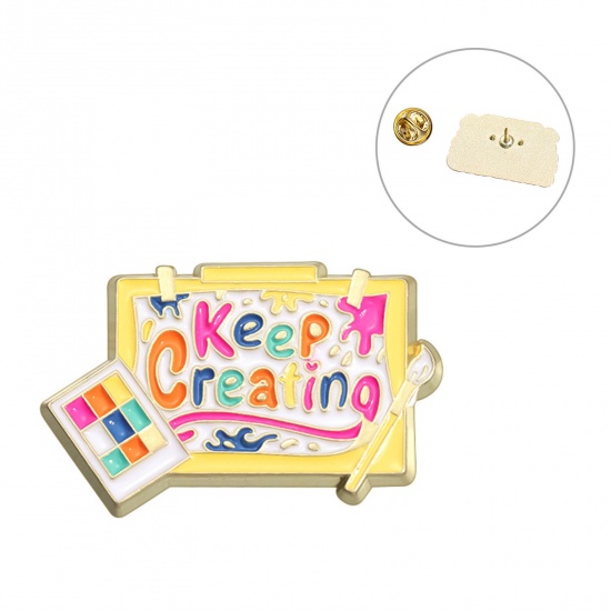 Immagine di 1 Pz Carino Spilla Tavolozza & Pennello Lettere " keep going " Oro Placcato Smalto 3cm x 2cm