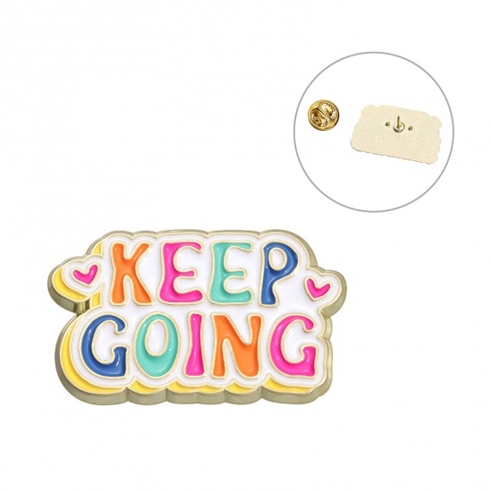 Immagine di 1 Pz Carino Spilla Cuore Lettere " keep going " Oro Placcato Smalto 3cm x 1.9cm