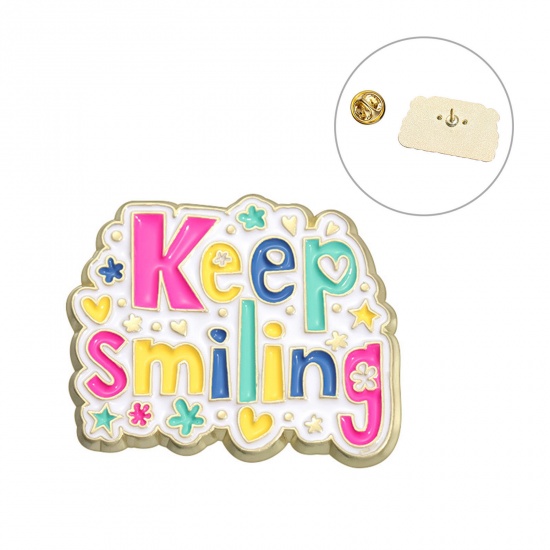 Immagine di 1 Pz Carino Spilla Cuore Stella a Cinque Punte Lettere " keep going " Oro Placcato Smalto 3cm x 2.6cm