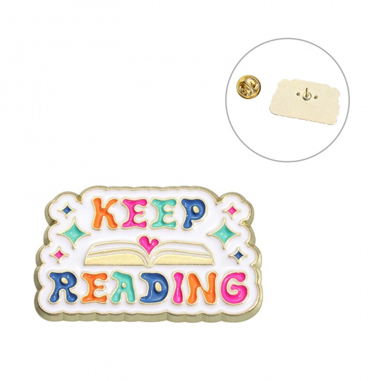 Immagine di 1 Pz Carino Spilla Libro Stella Lettere " keep going " Oro Placcato Smalto 3cm x 1.9cm