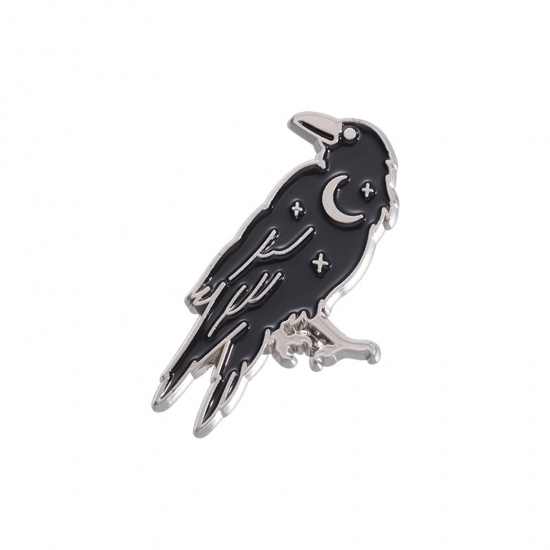 Immagine di 1 Pz Punk Spilla Corvo Uccello Luna Nero Smalto 2.9cm x 2.2cm