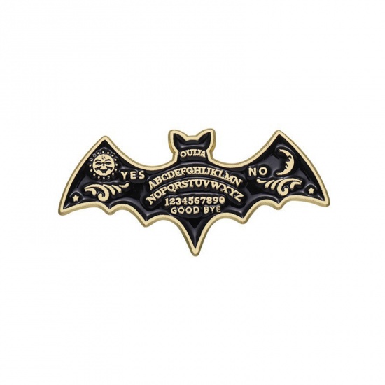 Immagine di 1 Pz Punk Spilla Halloween Pipistrello Sole & Luna Oro Placcato Nero Smalto 3cm x 1.4cm