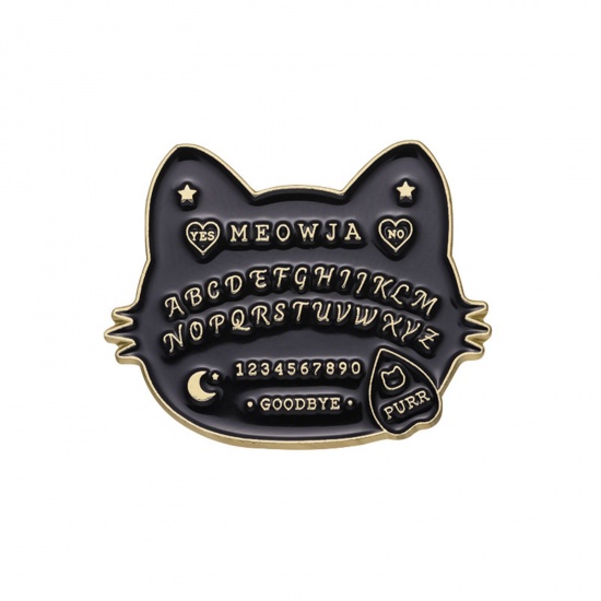 Immagine di 1 Pz Punk Spilla Gatto Stella a Cinque Punte Oro Placcato Nero Smalto 2.9cm x 2.3cm