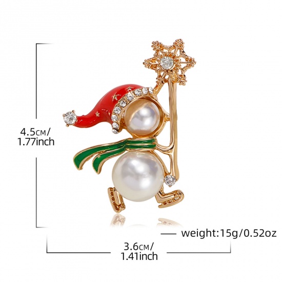 Immagine di 1 Pz Natale Spilla Natale Fiocco di Neve Oro Placcato Multicolore Imitata Perla 4.5cm x 3.6cm