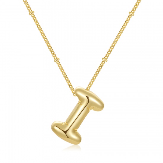 Imagen de Globo Mayúscula Letra Mensaje " I " Collar con Colgante Al Por Mayor, 18K Oro Real Chapado Latón Cadenas de Curb, Mujeres PVD Ecológico Impermeable Antioxidante Hipoalergénico Exquisito Elegante Regalo Joyería Para Minorista, 45cm + 5cm longitud, 1 Unidad