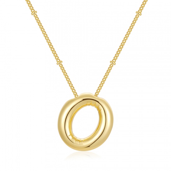 Imagen de Globo Mayúscula Letra Mensaje " O " Collar con Colgante Al Por Mayor, 18K Oro Real Chapado Latón Cadenas de Curb, Mujeres PVD Ecológico Impermeable Antioxidante Hipoalergénico Exquisito Elegante Regalo Joyería Para Minorista, 45cm + 5cm longitud, 1 Unidad