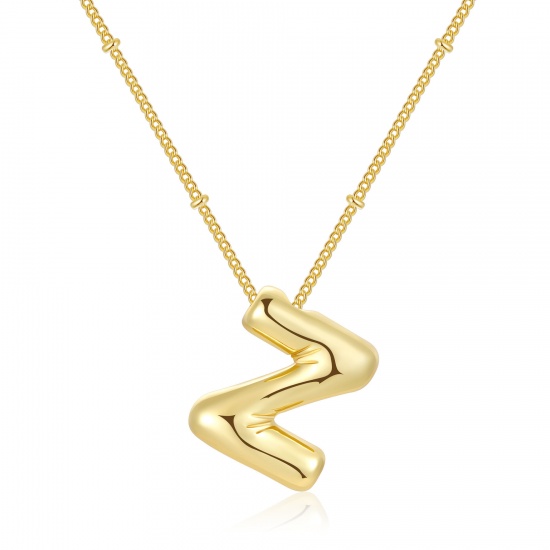Imagen de Letra Mayúscula Mensaje " Z " Collar con Colgante Al Por Mayor, 18K Oro Real Chapado Latón Cadenas de Curb, Mujeres PVD Ecológico Impermeable Antioxidante Hipoalergénico Exquisito Elegante Regalo Joyería Para Minorista, 45cm + 5cm longitud, 1 Unidad