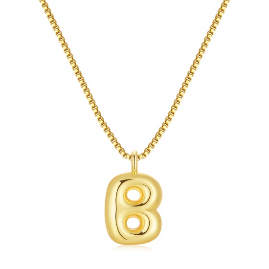 Immagine di Lettera Maiuscola Messaggio " B " Collana con Ciondolo All'Ingrosso, 18K Vero Oro Placcato Ottone Catena a Casella, Donne PVD Ecologica Impermeabile Anti-Ossidante Ipoallergenico Squisito Elegante Regalo Gioielli Per Rivenditore, 40cm + 5cm Lunghezza, 1 Pz