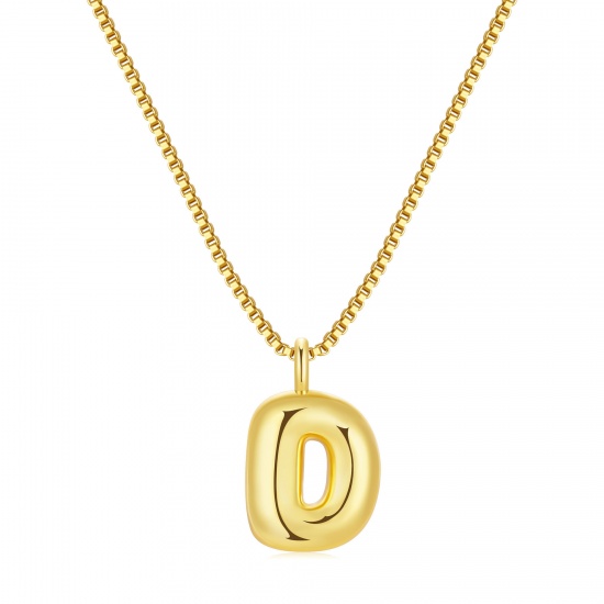 Immagine di Lettera Maiuscola Messaggio " D " Collana con Ciondolo All'Ingrosso, 18K Vero Oro Placcato Ottone Catena a Casella, Donne PVD Ecologica Impermeabile Anti-Ossidante Ipoallergenico Squisito Elegante Regalo Gioielli Per Rivenditore, 40cm + 5cm Lunghezza, 1 Pz