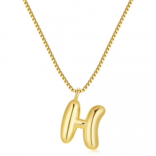 Immagine di Lettera Maiuscola Messaggio " H " Collana con Ciondolo All'Ingrosso, 18K Vero Oro Placcato Ottone Catena a Casella, Donne PVD Ecologica Impermeabile Anti-Ossidante Ipoallergenico Squisito Elegante Regalo Gioielli Per Rivenditore, 40cm + 5cm Lunghezza, 1 Pz