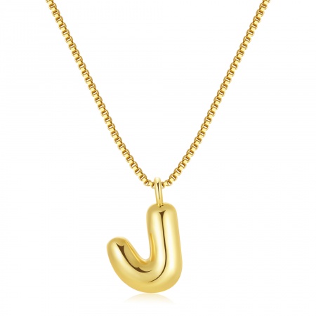 Bild von Großhandel Großbuchstaben Nachricht " J " Anhänger Halskette, 18K Echtgold plattiert Messing Venezianerkette, Frauen Umweltfreundliche PVD Wasserdicht Anlaufgeschützt Hypoallergen Exquisit Stilvoll Geschenk Schmuck für Einzelhändler, 40cm + 5cm lang, 1 Strang