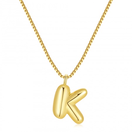 Bild von Großhandel Großbuchstaben Nachricht " K " Anhänger Halskette, 18K Echtgold plattiert Messing Venezianerkette, Frauen Umweltfreundliche PVD Wasserdicht Anlaufgeschützt Hypoallergen Exquisit Stilvoll Geschenk Schmuck für Einzelhändler, 40cm + 5cm lang, 1 Strang