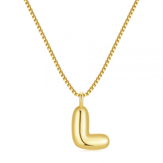 Immagine di Lettera Maiuscola Messaggio " L " Collana con Ciondolo All'Ingrosso, 18K Vero Oro Placcato Ottone Catena a Casella, Donne PVD Ecologica Impermeabile Anti-Ossidante Ipoallergenico Squisito Elegante Regalo Gioielli Per Rivenditore, 40cm + 5cm Lunghezza, 1 Pz