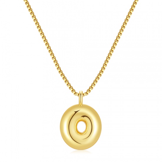 Immagine di Lettera Maiuscola Messaggio " 0 " Collana con Ciondolo All'Ingrosso, 18K Vero Oro Placcato Ottone Catena a Casella, Donne PVD Ecologica Impermeabile Anti-Ossidante Ipoallergenico Squisito Elegante Regalo Gioielli Per Rivenditore, 40cm + 5cm Lunghezza, 1 Pz