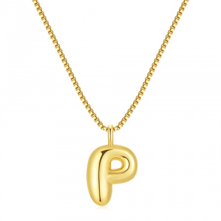 Bild von Großhandel Großbuchstaben Nachricht " P " Anhänger Halskette, 18K Echtgold plattiert Messing Venezianerkette, Frauen Umweltfreundliche PVD Wasserdicht Anlaufgeschützt Hypoallergen Exquisit Stilvoll Geschenk Schmuck für Einzelhändler, 40cm + 5cm lang, 1 Strang