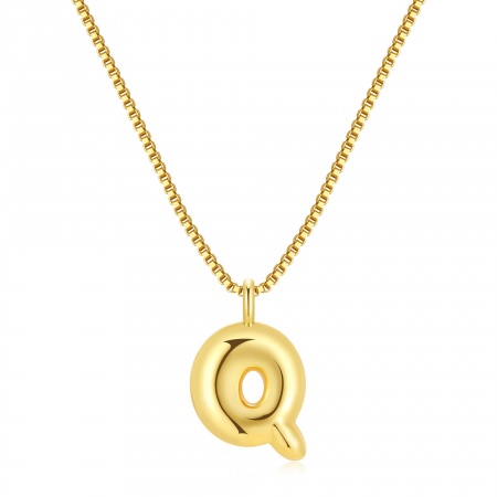 Bild von Großhandel Großbuchstaben Nachricht " Q " Anhänger Halskette, 18K Echtgold plattiert Messing Venezianerkette, Frauen Umweltfreundliche PVD Wasserdicht Anlaufgeschützt Hypoallergen Exquisit Stilvoll Geschenk Schmuck für Einzelhändler, 40cm + 5cm lang, 1 Strang