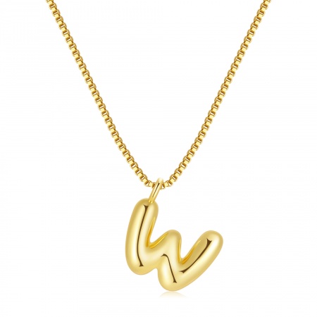 Bild von Großhandel Großbuchstaben Nachricht " W " Anhänger Halskette, 18K Echtgold plattiert Messing Venezianerkette, Frauen Umweltfreundliche PVD Wasserdicht Anlaufgeschützt Hypoallergen Exquisit Stilvoll Geschenk Schmuck für Einzelhändler, 40cm + 5cm lang, 1 Strang