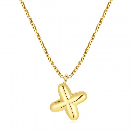 Immagine di Lettera Maiuscola Messaggio " X " Collana con Ciondolo All'Ingrosso, 18K Vero Oro Placcato Ottone Catena a Casella, Donne PVD Ecologica Impermeabile Anti-Ossidante Ipoallergenico Squisito Elegante Regalo Gioielli Per Rivenditore, 40cm + 5cm Lunghezza, 1 Pz